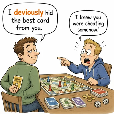 deviously (sinsice, dolambaçlı bir şekilde) karikatürü — diyalogla bağlam içinde öğren