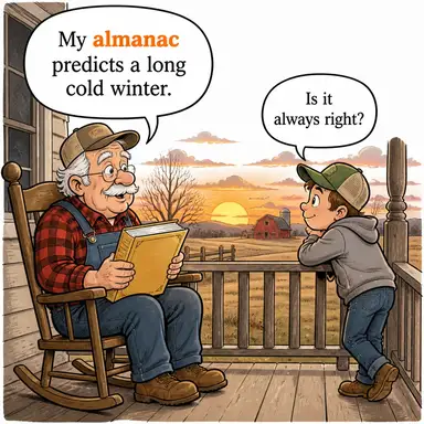 almanac (yıllık, almanak (gökbilim ve hava durumu bilgilerini içeren yıllık kitap)) karikatürü — diyalogla bağlam içinde öğren