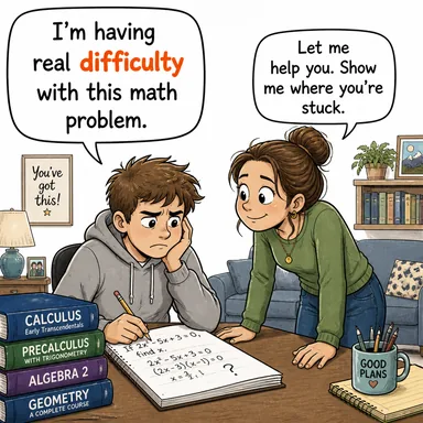 difficulty (zorluk, güçlük, sıkıntı) karikatürü — diyalogla bağlam içinde öğren