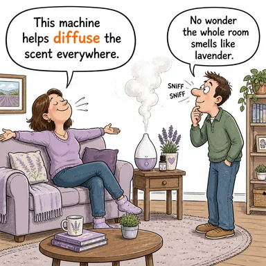 diffuse (yaymak, dağıtmak; yayılmış) karikatürü — diyalogla bağlam içinde öğren
