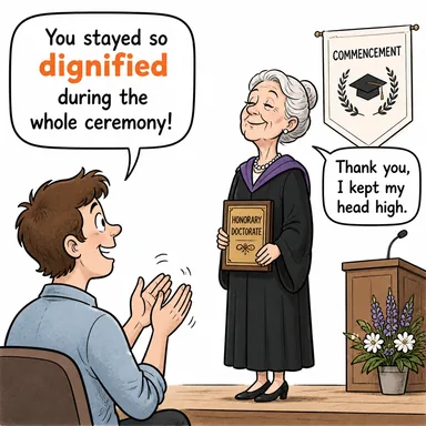 dignified (ağırbaşlı, onurlu, vakur) karikatürü — diyalogla bağlam içinde öğren