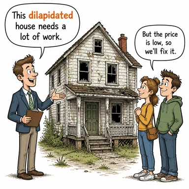 dilapidated (harap, yıkık dökük, bakımsız) karikatürü — diyalogla bağlam içinde öğren