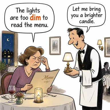dim (loş, sönük, zayıf (umut/ışık)) karikatürü — diyalogla bağlam içinde öğren