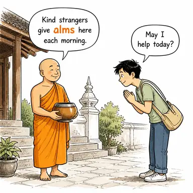 alms (sadaka, hayır, bağış) karikatürü — diyalogla bağlam içinde öğren