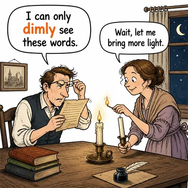 dimly (loş bir şekilde, belli belirsiz) karikatürü — diyalogla bağlam içinde öğren