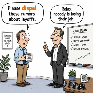 dispel (defetmek, gidermek, (şüpheyi) yok etmek) karikatürü — diyalogla bağlam içinde öğren