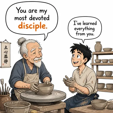 disciple (mürit, takipçi, öğrenci (ekol)) karikatürü — diyalogla bağlam içinde öğren