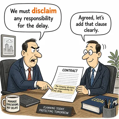 disclaim (inkar etmek, reddetmek (sorumluluk)) karikatürü — diyalogla bağlam içinde öğren