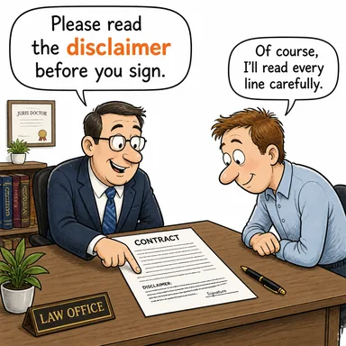 disclaimer (sorumluluk reddi beyanı, feragatname, yalanlama) karikatürü — diyalogla bağlam içinde öğren