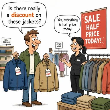 discount (indirim; (fiil olarak) göz ardı etmek, önemsememek) karikatürü — diyalogla bağlam içinde öğren