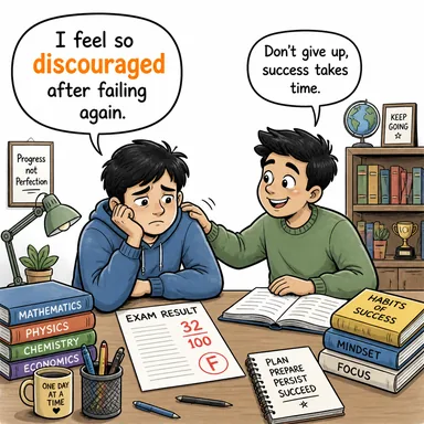 discouraged (hevesi kırılmış, bezgin) karikatürü — diyalogla bağlam içinde öğren