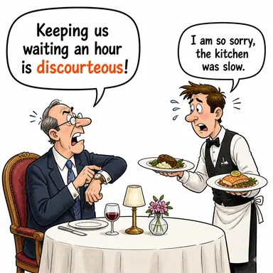 discourteous (kaba, saygısız, nezaketsiz) karikatürü — diyalogla bağlam içinde öğren