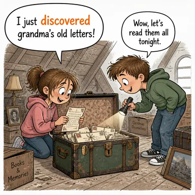 discover (keşfetmek, bulmak) karikatürü — diyalogla bağlam içinde öğren