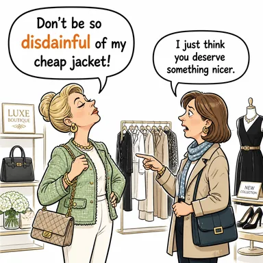 disdainful (küçümseyici, hor gören) karikatürü — diyalogla bağlam içinde öğren