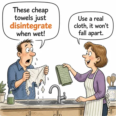 disintegrate (parçalanmak, dağılmak, ufalanmak) karikatürü — diyalogla bağlam içinde öğren