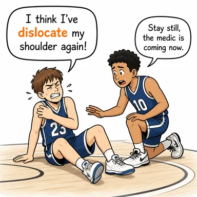 dislocate (yerinden oynatmak, (eklem) çıkmak) karikatürü — diyalogla bağlam içinde öğren