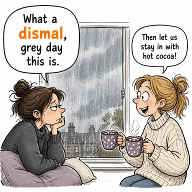 dismal (kasvetli, kederli, berbat) karikatürü — diyalogla bağlam içinde öğren