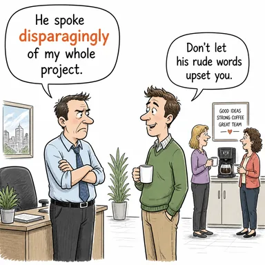 disparagingly (küçük düşürücü şekilde, aşağılayıcı bir tarzda) karikatürü — diyalogla bağlam içinde öğren