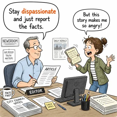 dispassionate (duygularına yenilmeyen, tarafsız, sakin) karikatürü — diyalogla bağlam içinde öğren