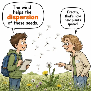dispersion (dağılım, yayılım) karikatürü — diyalogla bağlam içinde öğren