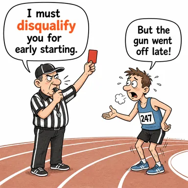 disqualify (diskalifiye etmek, yetkisini elinden almak, men etmek) karikatürü — diyalogla bağlam içinde öğren