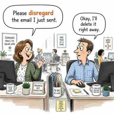 disregard (göz ardı etmek, dikkate almamak) karikatürü — diyalogla bağlam içinde öğren