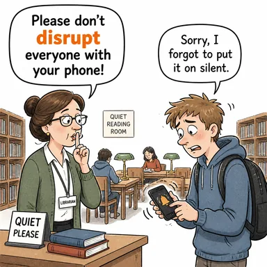 disrupt (aksatmak, sekteye uğratmak, (düzeni) bozmak) karikatürü — diyalogla bağlam içinde öğren