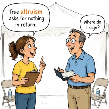 altruism (diğerkamlık, özgecilik, fedakarlık, başkalarını düşünme) karikatürü — diyalogla bağlam içinde öğren