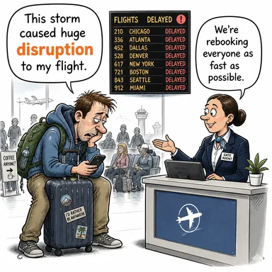disruption (aksama, kesinti, kargaşa) karikatürü — diyalogla bağlam içinde öğren