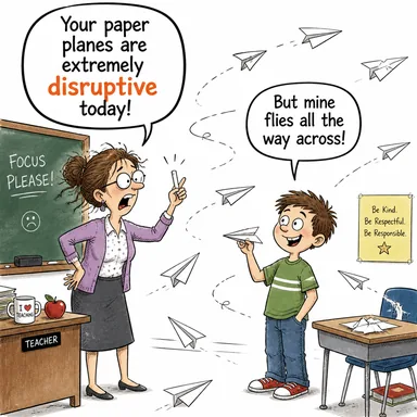 disruptive (yıkıcı, bozucu, aksatıcı) karikatürü — diyalogla bağlam içinde öğren