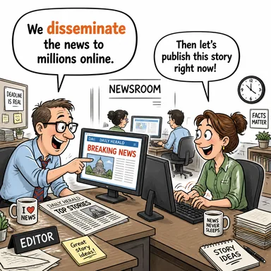 disseminate (yaymak, (bilgi) neşretmek) karikatürü — diyalogla bağlam içinde öğren