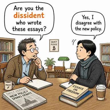 dissident (muhalif, karşıt görüşlü) karikatürü — diyalogla bağlam içinde öğren