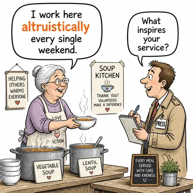 altruistically (fedakarca, karşılık beklemeden, diğerkam bir şekilde) karikatürü — diyalogla bağlam içinde öğren