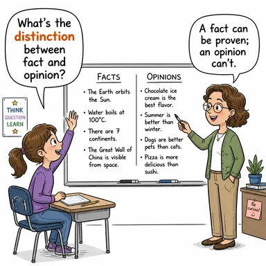 distinction (ayrım, fark, üstünlük/seçkinlik) karikatürü — diyalogla bağlam içinde öğren