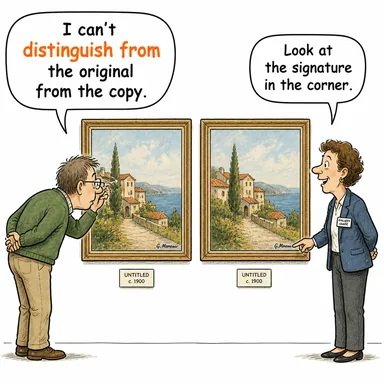distinguish from (ayırt etmek, farkı görmek) karikatürü — diyalogla bağlam içinde öğren