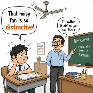 distractive (dikkat dağıtıcı) karikatürü — diyalogla bağlam içinde öğren