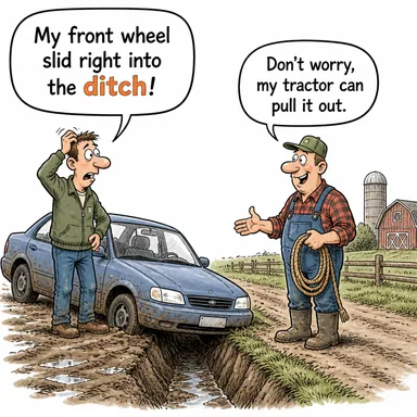 ditch (hendek, çukur) karikatürü — diyalogla bağlam içinde öğren