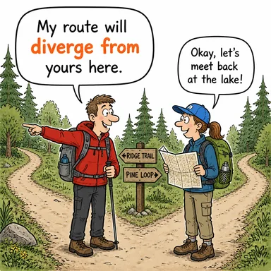 diverge from (...-den ayrılmak, farklılaşmak, sapmak) karikatürü — diyalogla bağlam içinde öğren