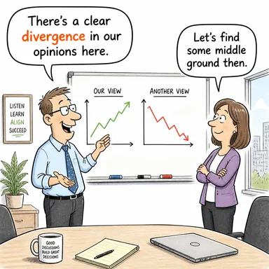 divergence (fikir ayrılığı, sapma, uzaklaşma) karikatürü — diyalogla bağlam içinde öğren