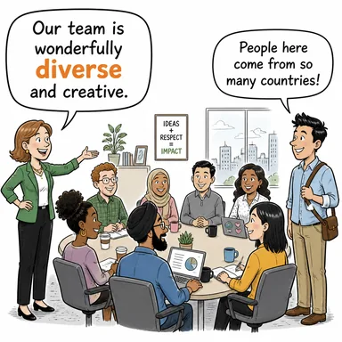 diverse (çeşitli, türlü türlü, farklı) karikatürü — diyalogla bağlam içinde öğren