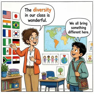 diversity (çeşitlilik, farklılık) karikatürü — diyalogla bağlam içinde öğren