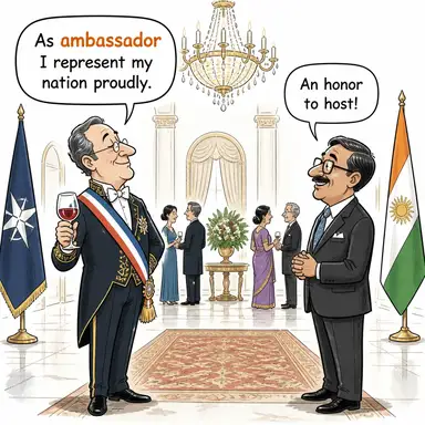 ambassador (büyükelçi, elçi, temsilci) karikatürü — diyalogla bağlam içinde öğren