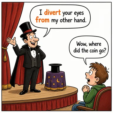 divert from (saptırmak, (dikkati) başka yöne çekmek) karikatürü — diyalogla bağlam içinde öğren