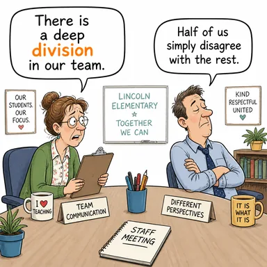 division (bölme, kısım, anlaşmazlık/ayrılık) karikatürü — diyalogla bağlam içinde öğren
