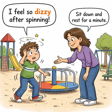 dizzy (başı dönen, sersemlemiş) karikatürü — diyalogla bağlam içinde öğren