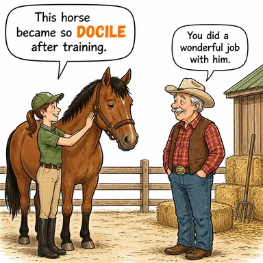 docile (uysal, söz dinleyen, yönetilmesi kolay) karikatürü — diyalogla bağlam içinde öğren