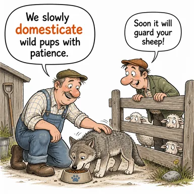 domesticate (evcilleştirmek) karikatürü — diyalogla bağlam içinde öğren