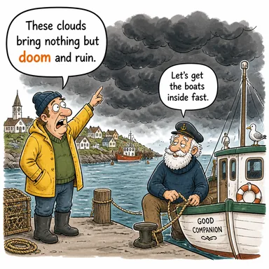 doom (makus talih, kötü kader, ölüm/yıkım) karikatürü — diyalogla bağlam içinde öğren