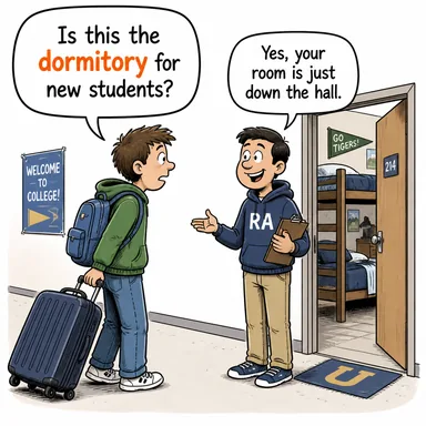 dormitory (öğrenci yurdu, yatakhane) karikatürü — diyalogla bağlam içinde öğren