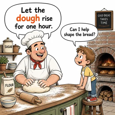 dough (hamur) karikatürü — diyalogla bağlam içinde öğren